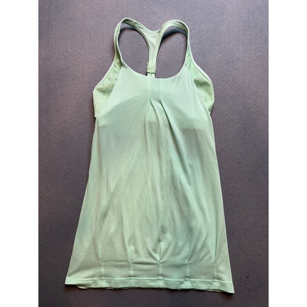 Lululemon No Limits Tank Top Mint Green Polka Dot Built In Bra Size 4 - 83